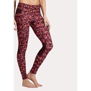 Athleta Geo Print Knit Mesh Yoga Pants Athleisure Pockets Red Black XXS